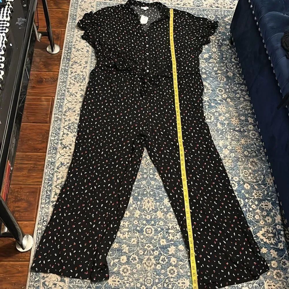 J.Jill Black Floral Design Wide Leg Boho Buttons Pockets Jumpsuit Contemporary - Picture 9 of 17